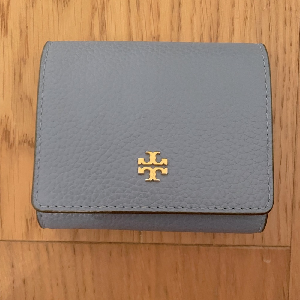 Tory Burch blue and green trifold wallet